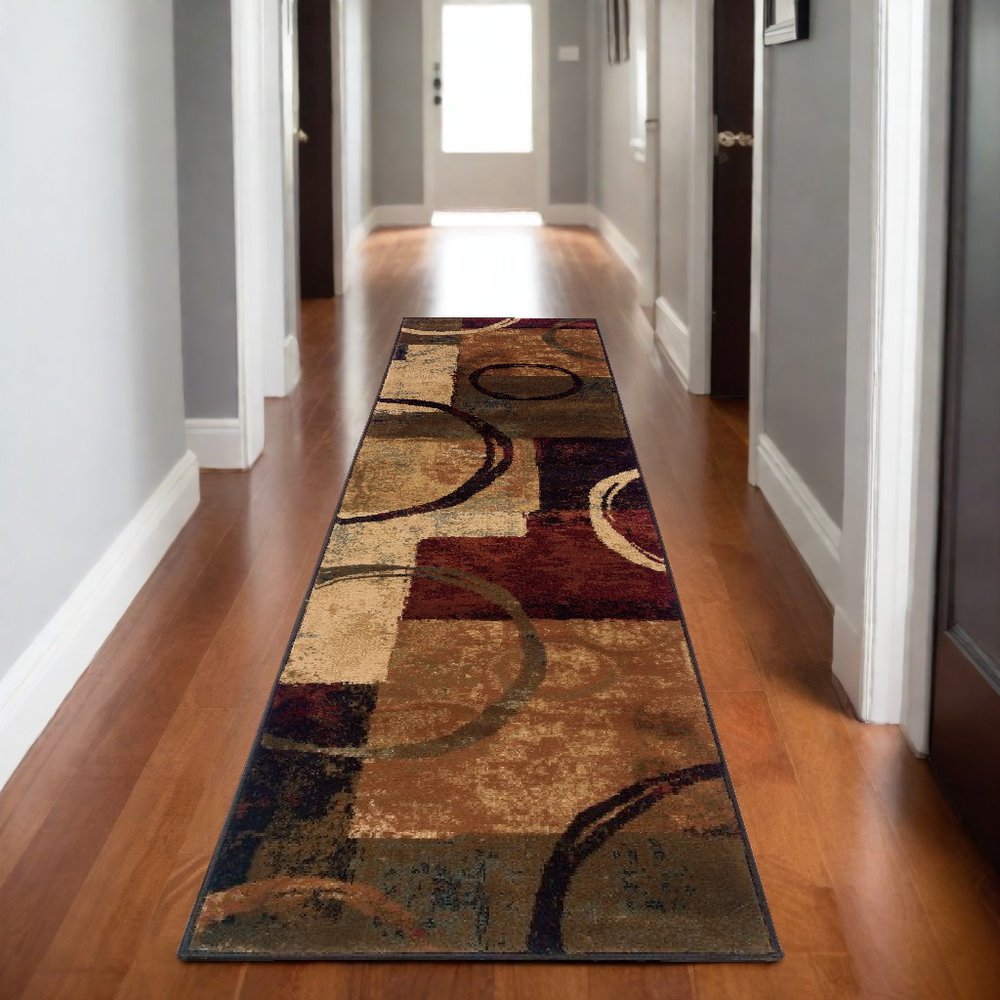 2' X 3' Brown And Black Abstract Geometric Scatter Rug