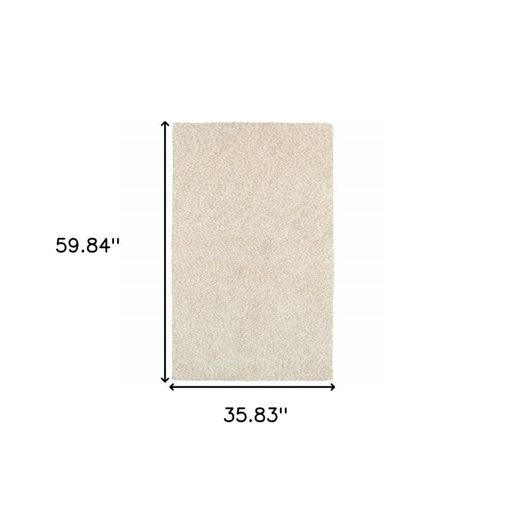 3' X 5' Ivory Shag Hand Tufted Area Rug
