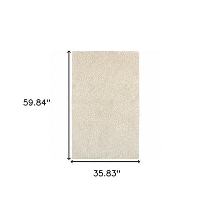 3' X 5' Ivory Shag Hand Tufted Area Rug
