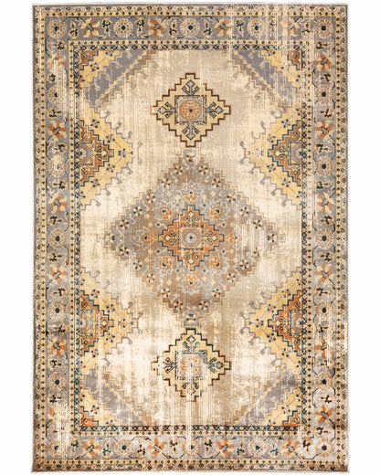 2' X 8' Gray And Beige Aztec Pattern Runner Rug