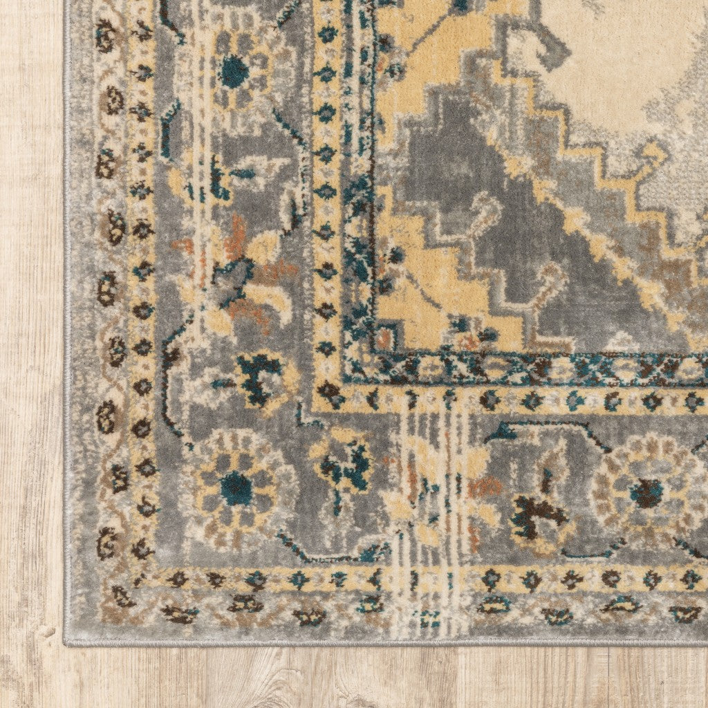 10' X 13' Gray And Beige Aztec Pattern Area Rug