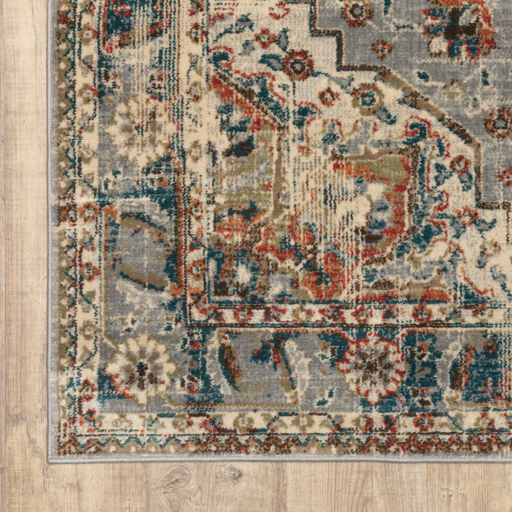 10' X 13' Gray And Rust Distressed Medallion Area Rug