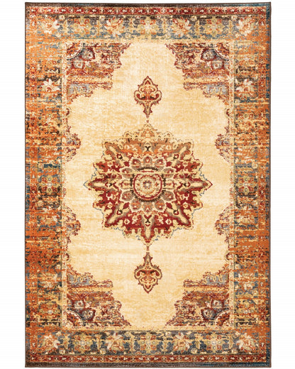 10' X 13' Gold And Orage Floral Medallionarea Rug