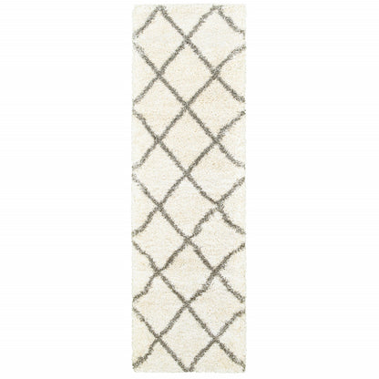 10' X 13' Ivory And Gray Geometric Lattice Area Rug