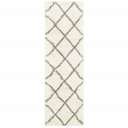 10' X 13' Ivory And Gray Geometric Lattice Area Rug