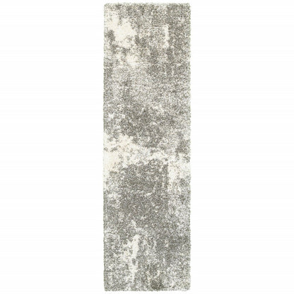 8' X 11' Gray And Ivory Distressed Abstract Area Rug