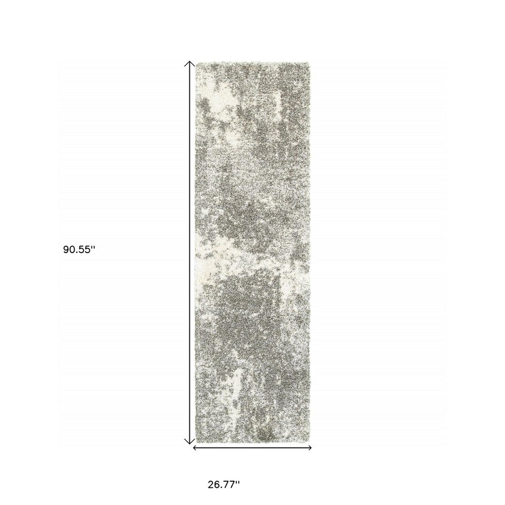 2' X 3' Gray And Ivory Distressed Abstract Scatter Rug