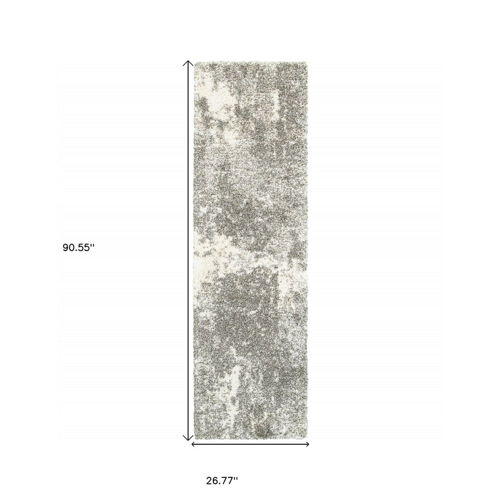 8' X 11' Gray And Ivory Distressed Abstract Area Rug