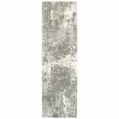 2' X 3' Gray And Ivory Distressed Abstract Scatter Rug