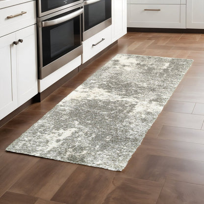 2' X 8' Gray And Ivory Distressed Abstract Runner Rug