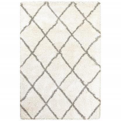 10' X 13' Ivory And Gray Geometric Lattice Area Rug