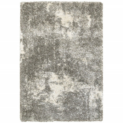 8' X 11' Gray And Ivory Distressed Abstract Area Rug