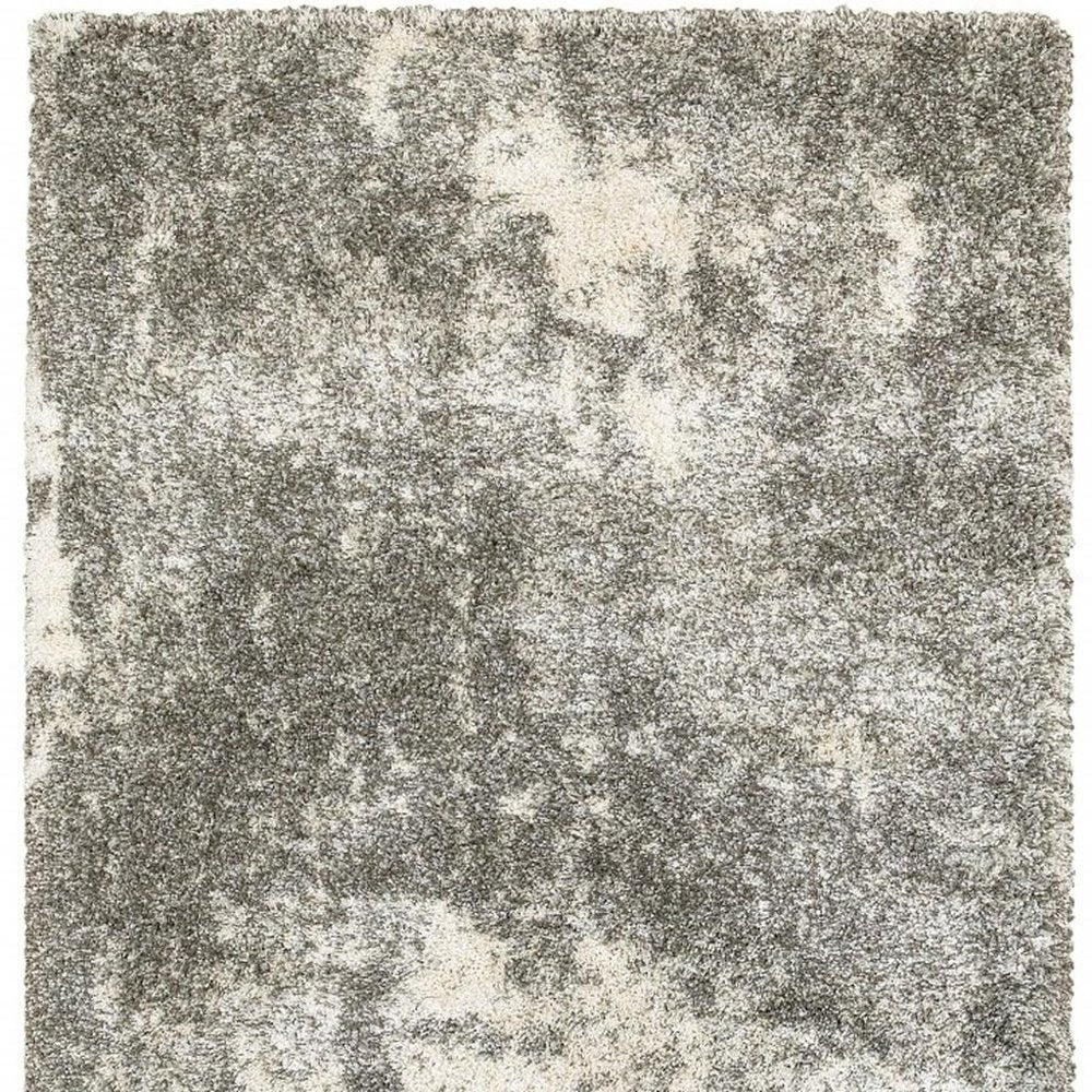 2' X 8' Gray And Ivory Distressed Abstract Runner Rug