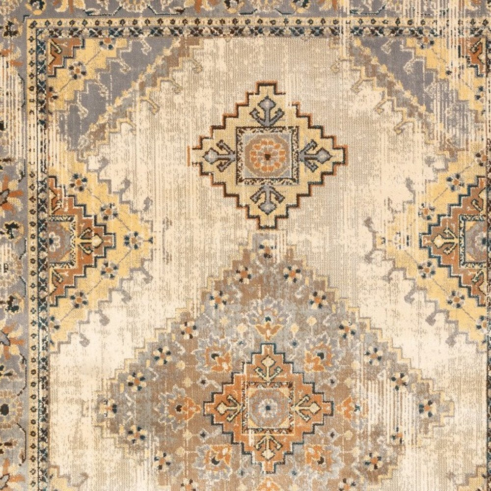 10' X 13' Gray And Beige Aztec Pattern Area Rug