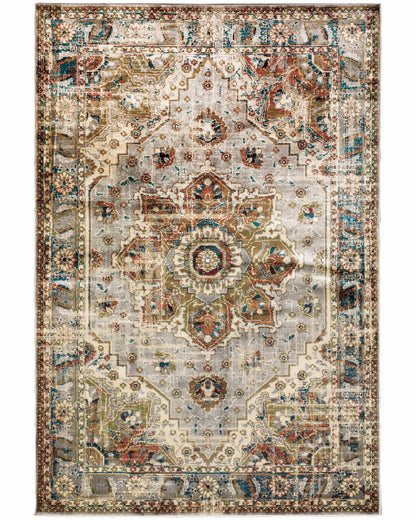 10' X 13' Gray And Rust Distressed Medallion Area Rug