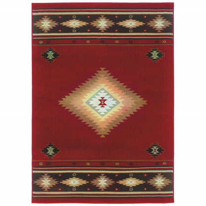 10' X 13' Red And Beige Ikat Pattern Area Rug
