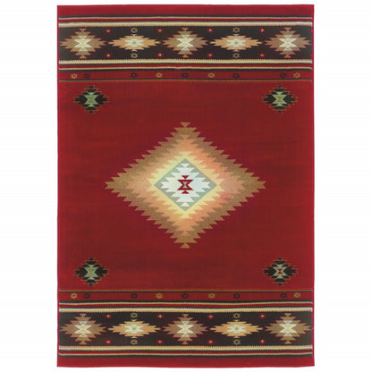 5' X 8' Red And Beige Ikat Pattern Area Rug