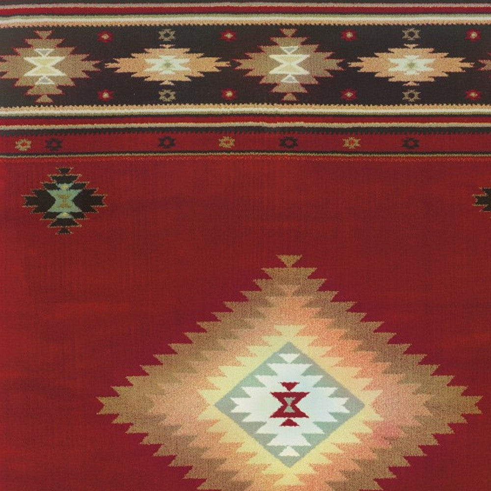 5' X 8' Red And Beige Ikat Pattern Area Rug