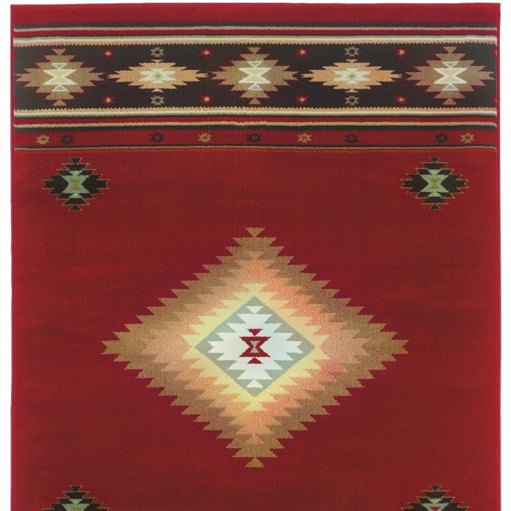 5' X 8' Red And Beige Ikat Pattern Area Rug