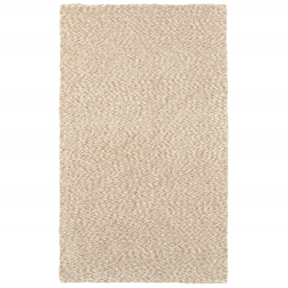 3' X 5' Beige Shag Hand Tufted Area Rug