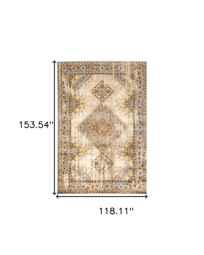 2' X 8' Gray And Beige Aztec Pattern Runner Rug