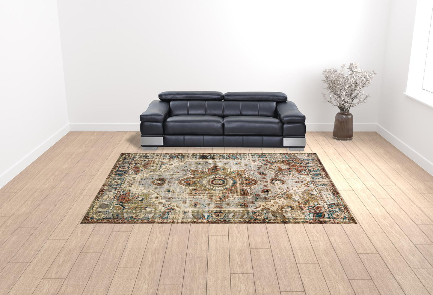 10' X 13' Gray And Rust Distressed Medallion Area Rug