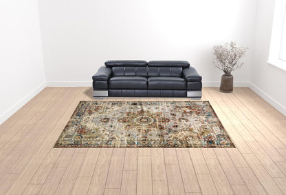 10' X 13' Gray And Rust Distressed Medallion Area Rug