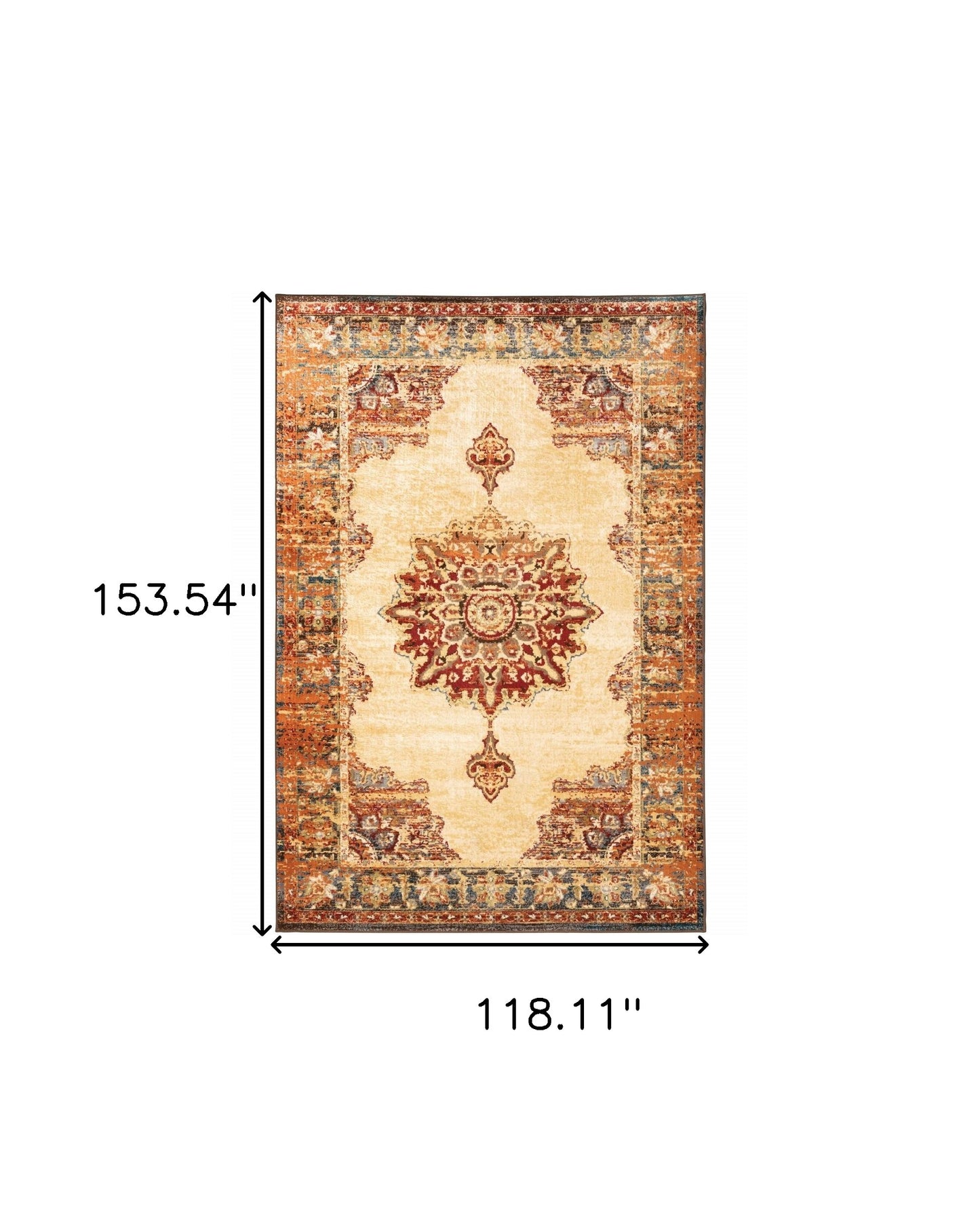 10' X 13' Gold And Orage Floral Medallionarea Rug