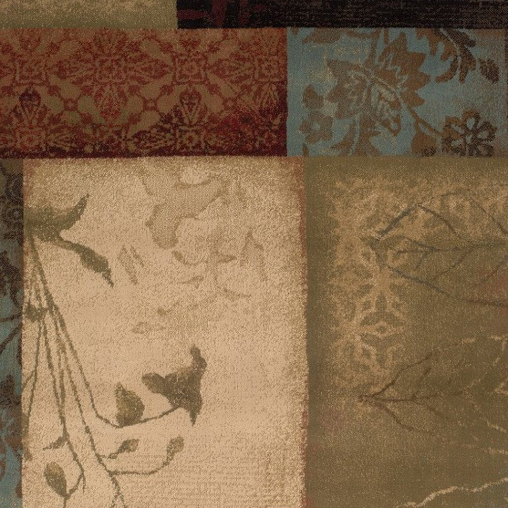 5' X 8' Beige And Brown Floral Block Pattern Area Rug