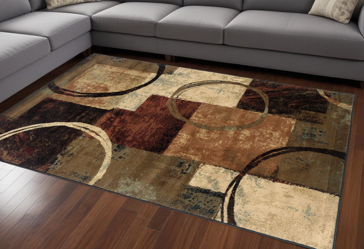 2' X 8' Brown And Black Abstract Geometric Runner Rug