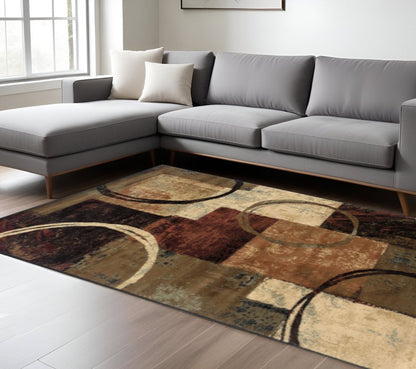 2' X 3' Brown And Black Abstract Geometric Scatter Rug