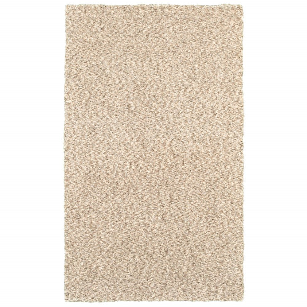 3' X 5' Beige Shag Hand Tufted Area Rug
