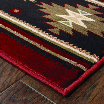 5' X 8' Red And Beige Ikat Pattern Area Rug