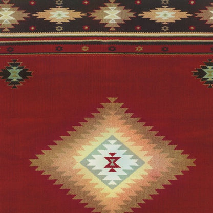 5' X 8' Red And Beige Ikat Pattern Area Rug