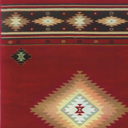 5' X 8' Red And Beige Ikat Pattern Area Rug