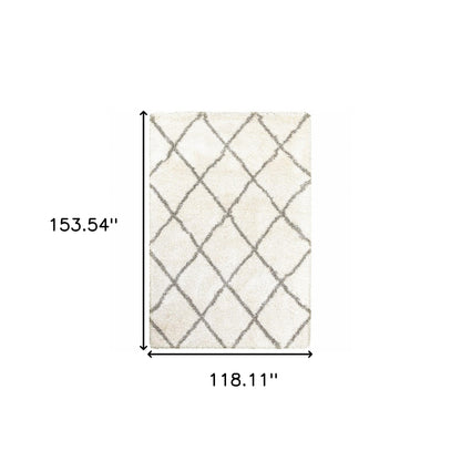 10' X 13' Ivory And Gray Geometric Lattice Area Rug