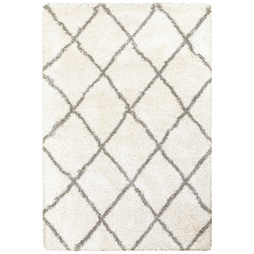 10' X 13' Ivory And Gray Geometric Lattice Area Rug