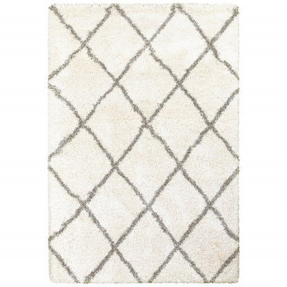 10' X 13' Ivory And Gray Geometric Lattice Area Rug