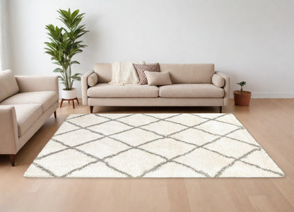 10' X 13' Ivory And Gray Geometric Lattice Area Rug