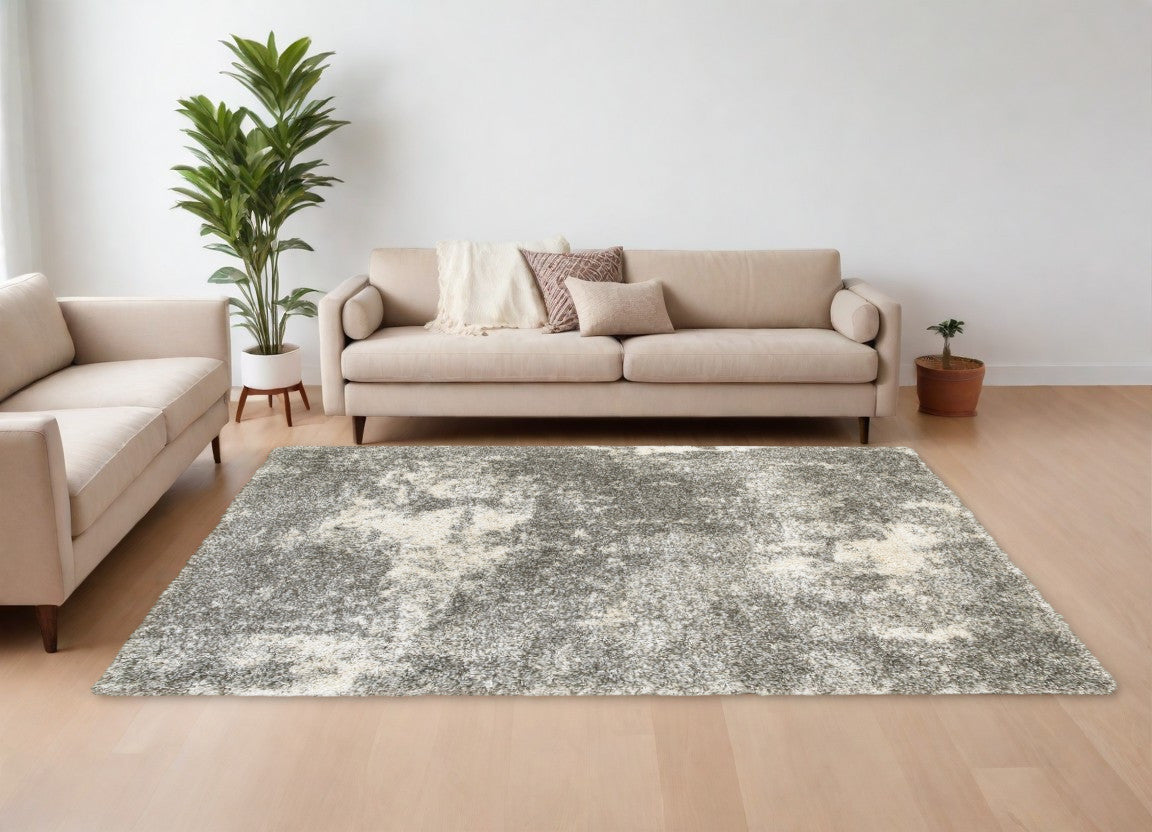 2' X 3' Gray And Ivory Distressed Abstract Scatter Rug