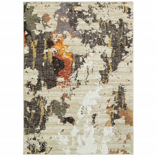 12' Beige Black And Green Abstract Runner Rug