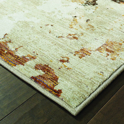 12' Beige Black And Green Abstract Runner Rug