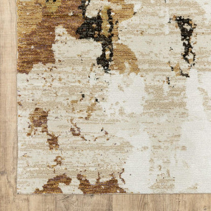 12' Beige Black And Green Abstract Runner Rug