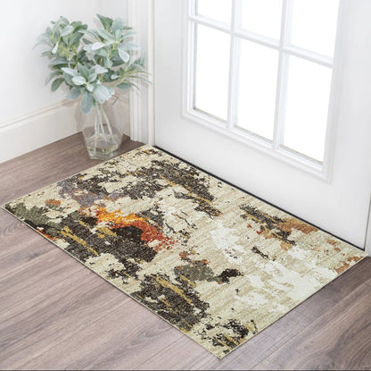 8' Beige And Black Runner Rug