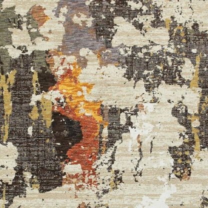 12' Beige Black And Green Abstract Runner Rug