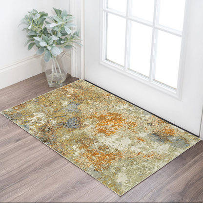 8' Gold and Ivory Round Power Loom Area Rug