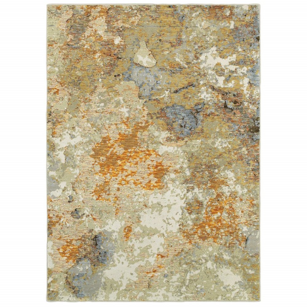 10' X 13' Beige Gold And Ivory Abstract Area Rug