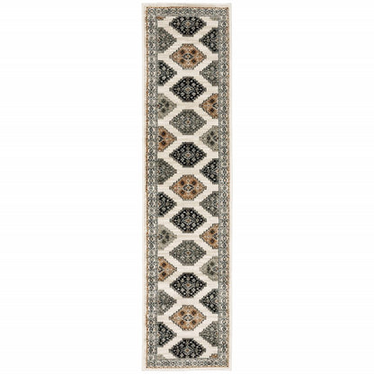 8' Orange And Ivory Runner Rug