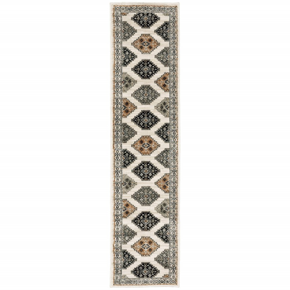 8' Orange And Ivory Runner Rug