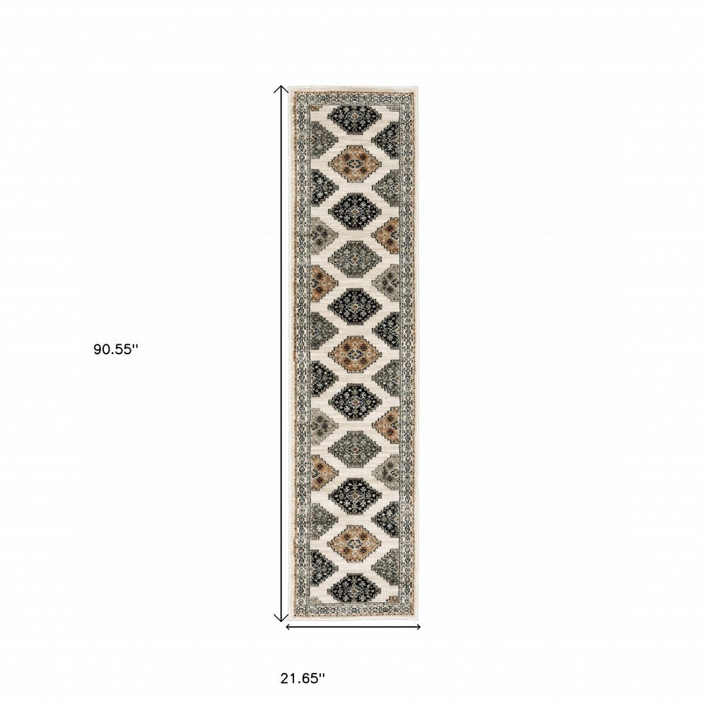 8' Orange And Ivory Runner Rug